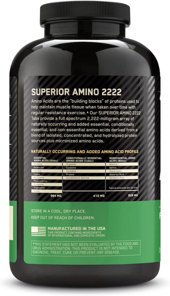 Optimum Nutrition (ON) Superior Amino 2222 Tablets, Complete Essential Amino Acids, EAAs to Maintain Muscle Tissue - 160 Tablets - Image 11