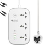 CAROSKI - Wifi Smart Power Strip 3 AC Outlets & 4 USB Ports 6ft Extension Cord 2 Charging Cables 30W Fast Charger Power Extension Surge protector Compatible with Google Home & Alexa 1 year warranty