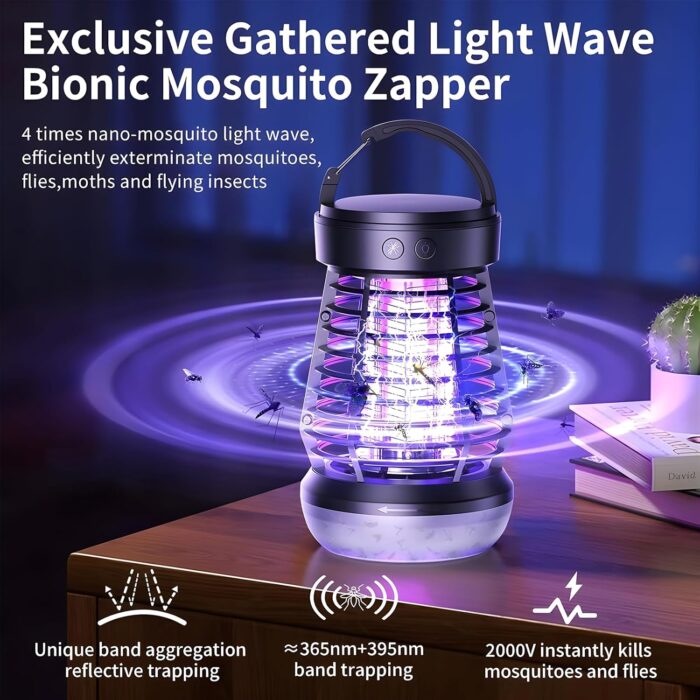 Zurligi Bug Zapper for Outdoor & Indoor, Mosquito Zapper with LED Light, Insect Zapper Electric Fly Traps, Insect Control Efficiency of 99.99%, Perfect for Backyard Patio Home (Black) - Image 4