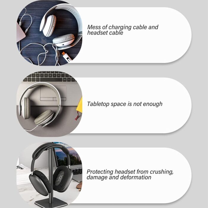 Headphone Stand, Non Slip Gaming Headset Holder, ABS TPU Aluminium Alloy Earbuds Mount for All Earphone Accessories. (White) - Image 6