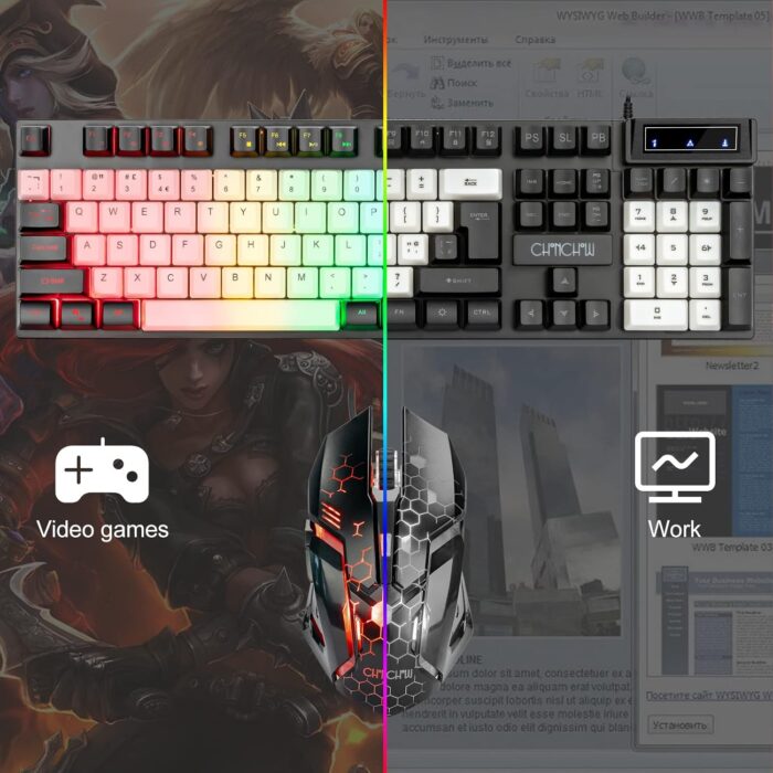 CHONCHOW USB Wired Keyboad and Mouse Combo Full Size Rainbow LED Light Up Backlit Gamer Keyboard and Mouse Set, Mouse and Keyboard Combo for Computer Laptop Xbox PS4 PS5 Gaming and Work(1953,local) - Image 3