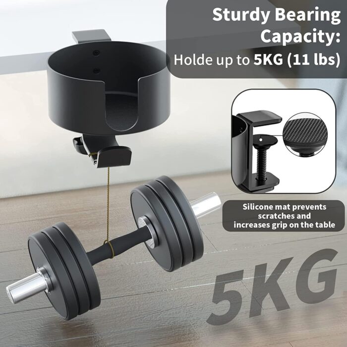 MIKUER 2 in 1 Headphone Stand with Desk Cup Holder,360 Degree Rotation Headset Hanger,Table Headphone Stand with Cable Organizer, Anti Spill Cup Holder Gaming Headset Clamp Black - Image 4
