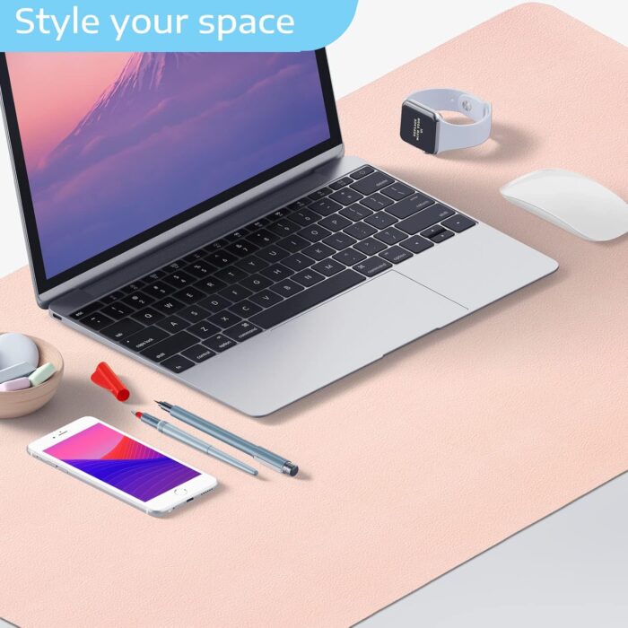 Sky-Touch Desk Pad Leather Computer Mouse Pad Office Desk Mat Extended Gaming Mouse Pad, Non-Slip Waterproof Dual-Side Use Desk Mat Protector 80 x 40cm, (Pink/White) - Image 4