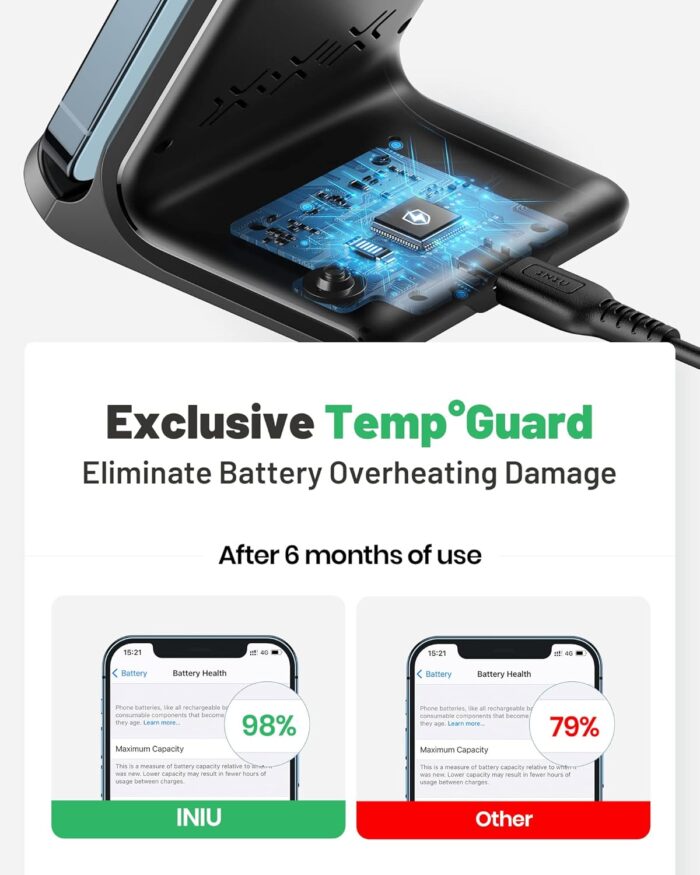 INIU Wireless Charger Stand, 15W Qi Certified Fast Wireless Charging Station with Sleep-Friendly Adaptive Light for iPhone 16 15 14 13 Pro XS 8 Plus Samsung Galaxy S25 S24 S23 Note 20 Google etc. - Image 6