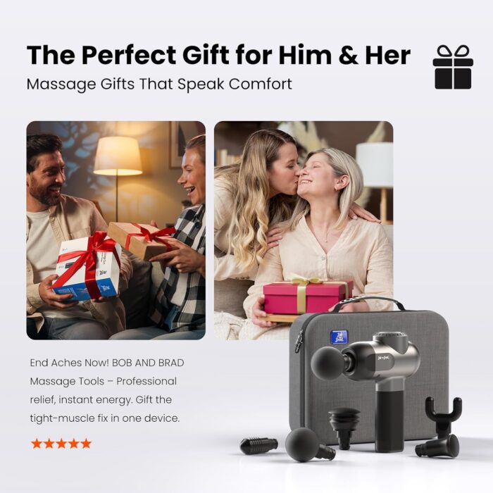 BOB AND BRAD C2 Massage Gun, Deep Tissue Percussion Massager Gun, Handheld Muscle Massager with 5 Speeds and 5 Heads, for Home Gym Office Workout Recovery Pain Soreness Relief, Gifts for Men Women - Image 4
