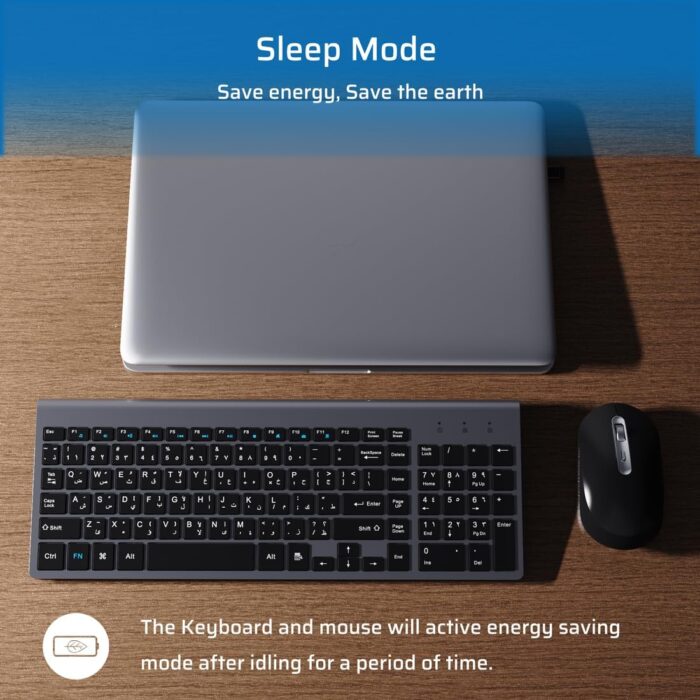 CREATMOR Wireless Keyboard and Mouse Arabic/English,Ultra Thin Design Keyboard and Mouse 2.4G with USB A & Type C Receiver Wireless Keyboard and Mouse Combo For Windows MAC Arabic/English - Image 5