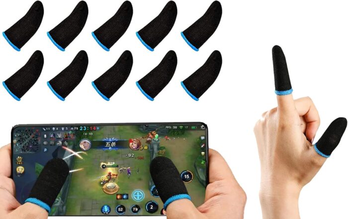 GENDA PUBG Mobile Phone Finger Sleeves for Gaming | Anti-Sweat Breathable Finger Sleeve Gloves for Gaming | Thumb Sleeves Mobile Gaming | Gamer Gloves | Pack of 10 (Blue)