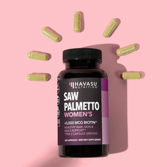 HAVASU NUTRITION Saw Palmetto + Biotin Supplement | DHT Blocker Hair Health Vitamins Capsule| Women with PCOS or Post-Partum Hair Loss | 60 Vegan Biotin Vitamins to Help Support Hair Health - Image 9