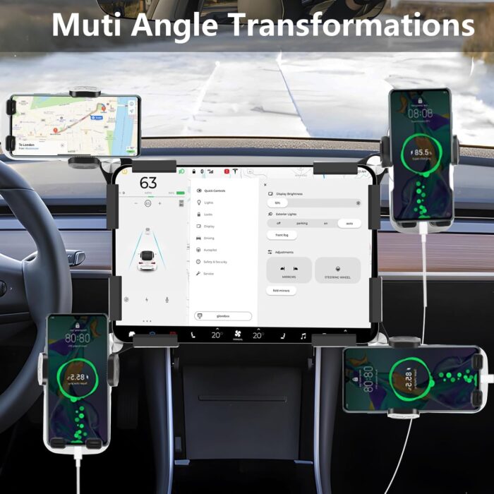 KASTWAVE for Tesla Phone Mount, Adjustable Universal 360° Rotatable Car Accessories for Tesla Model Y 3 Phone Holder Mount with iPhone 16 15 14 13 12 Series, 4-7.2'' All Phones - Image 4