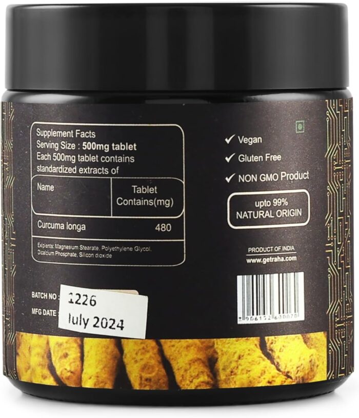 Raha- Natural Turmeric (Haldi) Plant based Dietary Supplement, Anti Inflammatory and Joint Health Supplement, Boosts Immune System-60 Tablets - Image 2