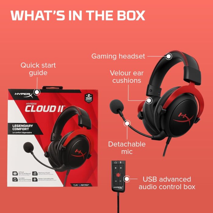 HyperX Cloud II Gaming Headset for PC & PS4 & Xbox One, Nintendo Switch, Red, Wired - Image 8