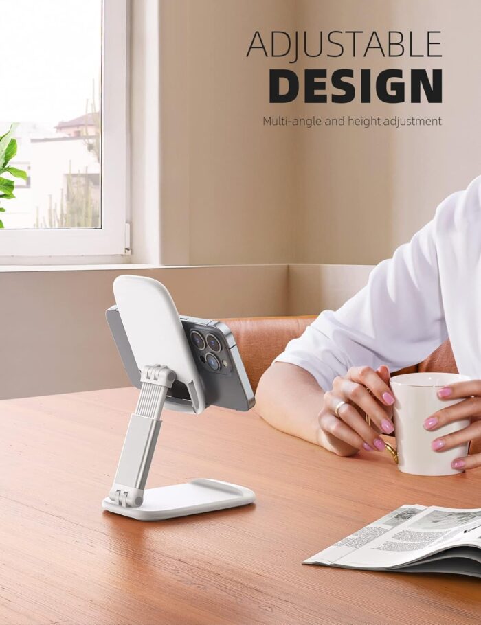 Lamicall Foldable Phone Stand for Desk - Height Adjustable Cell Phone Holder Portable Cellphone Cradle Desktop Dock Compatible with iPhone 16 15 14 13 Pro Max Mini, 12 11 XR X 8 Plus SE, Smartphone - Image 2