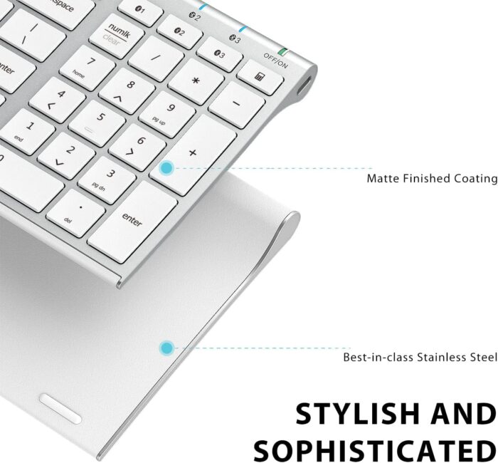 iClever Bluetooth Keyboard BK10, Multi Device Keyboard Rechargeable with Number Pad Ergonomic Design Full Size Stable Connection Keyboard for iPad, iPhone, Mac, iOS, Android, Windows - Image 4