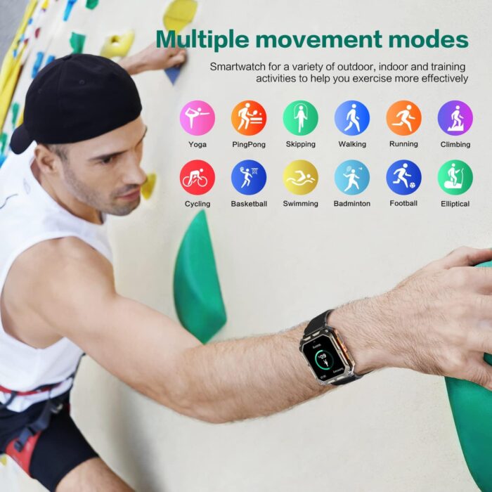 MIGOUFIT Smart watch military for men with call dials that can make calls and answer calls compatible for iOS Android, Fitness Activity tracker with IP68 Waterproof Ai voice, with 123 Sports Modes - Image 8