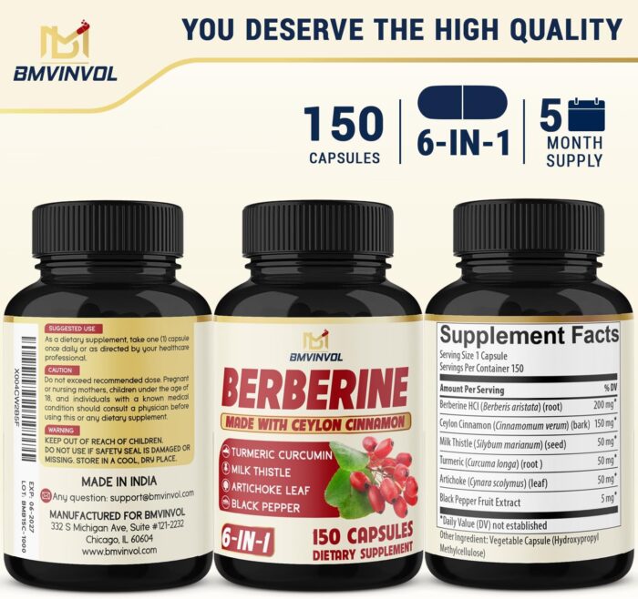 Berberine Supplement Equivalent to 4700mg - 5 Months Supply - High Potency with Ceylon Cinnamon - Supports Immune System, Cardiovascular & Gastrointestinal Function - Berberine HCl Supplement Pills - Image 7
