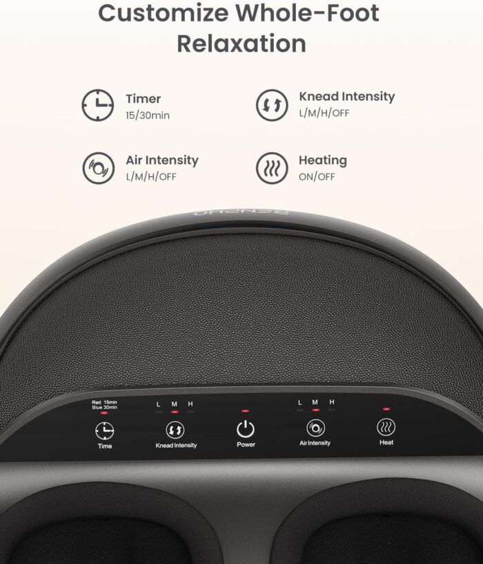 RENPHO Foot Massager with Heat, Shiatsu Foot Massage Machine Deep Kneading, Air Compression - Panel Control (Black) - Image 6