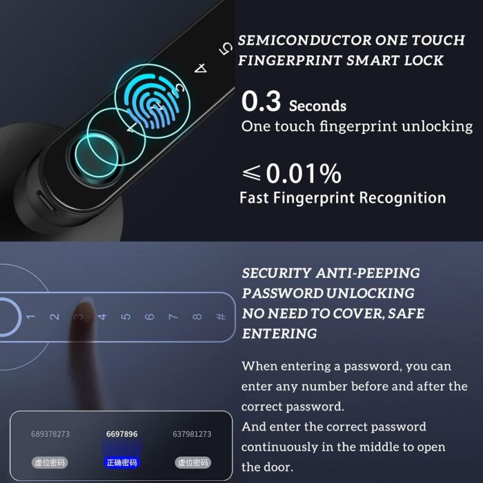 KASTWAVE Fingerprint Door Lock keyless Entry Door Lock with USB Charging and keypad biometric Door Lock Smart Door Handle Lock Suitable for bedrooms Offices and Other Private Spaces(Black) - Image 3