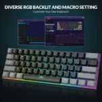 Rii [Arabic layout]RK802 Wireless Gaming keyboard, 3 Modes(Bluetooth/2.4G/Wired), 60% Rechargeable RGB Backlit Gaming Keyboard Red Switch for PC Windows Laptop(Black) - Image 8