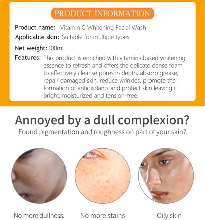 DISAAR Beauty Skincare Vitamin C Facial Wash Foam Hyaluronic Acid Berry Glutathione Moisturizing Cleaning Anti-Acne Oil Control Essence 100ml - Image 2