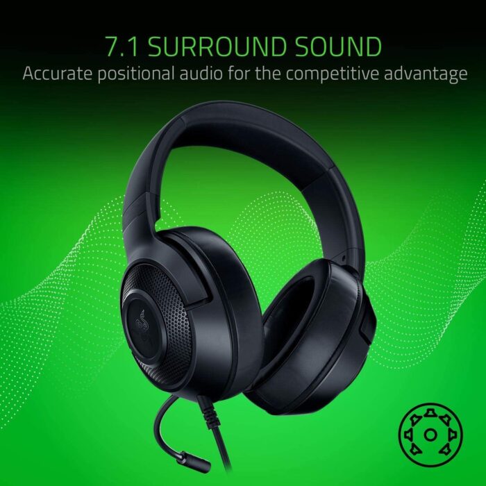 Razer Kraken X Lite Ultralight Gaming Headset: 7.1 Surround Sound - Lightweight Aluminum Frame - Bendable Cardioid Microphone - for PC, PS4, PS5, Switch, Xbox One, Xbox Series X & S, Mobile - Black - Image 3