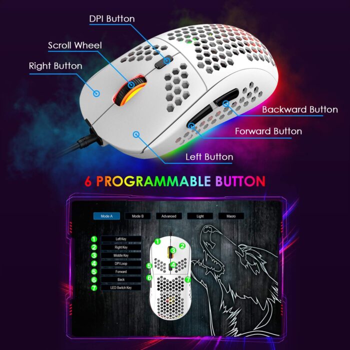 FELICON Gaming Keyboard and Mouse Combo,88 Keys Compact Rainbow Backlit Mechanical Feel Keyboard,RGB Backlit 6400 DPI Lightweight Gaming Mouse with Honeycomb Shell for Windows PC Gamers (White) - Image 7