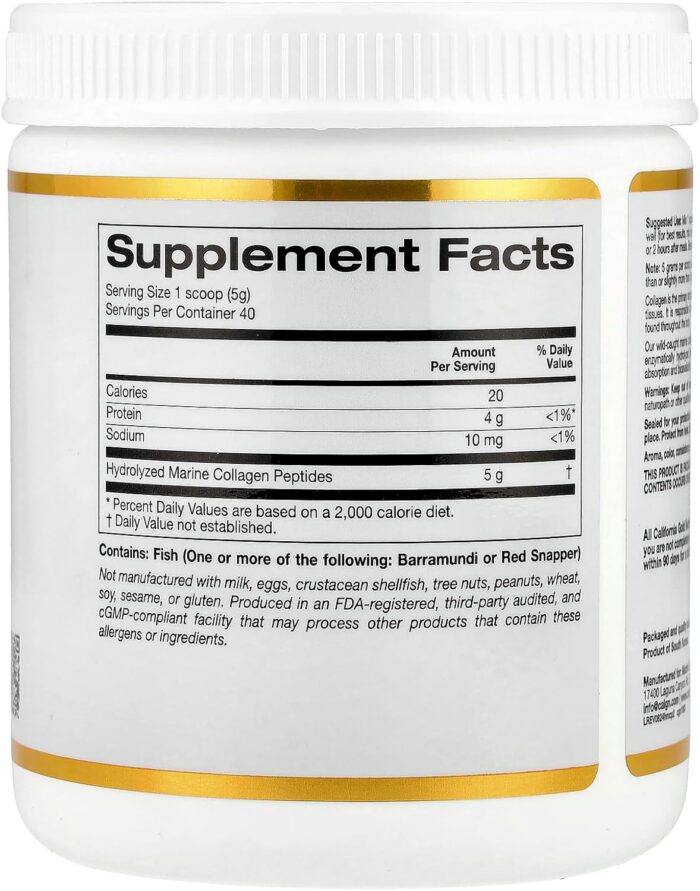 California Gold Nutrition, Hydrolyzed Marine Collagen Peptides, Unflavored, 7.05 oz (200 g) - Image 2