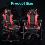 Eesyy Gaming Chair, Ergonomic High Back Gaming Chairs Reclining & Height Adjustable Computer Chair with Neck and Massage Lumbar Support, Retractible Footrest, 360° Silent Casters, Black-Red - Image 3