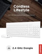 Lenovo 510 Wireless Combo with 2.4 GHz USB Receiver, Slim Full Size Keyboard, Full Number Pad, 1200 DPI Optical Mouse, Left or Right Hand, GX30W75336, White - Image 2