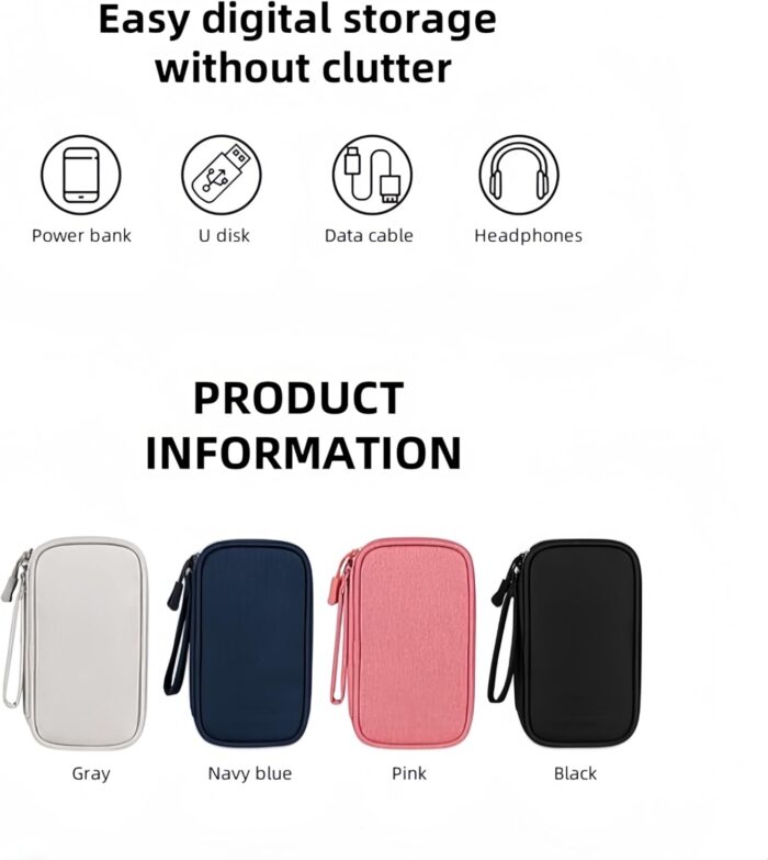 Travel Electronics Organizer with Double Layers – Durable Cable Case for USB, Charger, Earphones & Accessories (Gray) - Image 6