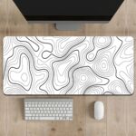 ECVV Gaming Mouse Pad XL - 80x30cm Large Mouse Mat with Anti-Slip Rubber Base for Keyboard and Mouse, for Home and Office（White with Black Topographic Line） - Image 3
