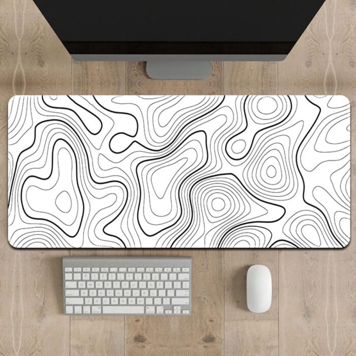 ECVV Gaming Mouse Pad XL - 80x30cm Large Mouse Mat with Anti-Slip Rubber Base for Keyboard and Mouse, for Home and Office（White with Black Topographic Line） - Image 3