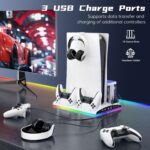 Garlo PS5 Stand with Cooling Station, Controller Charging Station for PlayStation 5 & Slim Console Disc/Digital Edition - Accessories: Cooling Fan, RGB LED, USB Hubs, Headset Holder, Game Slot - Image 5