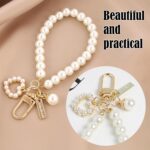 NAALCAL 2PCS Phone Charm, Beaded Phone Lanyard Cell Phone Strap Phone Wrist Strap Lanyard Handmade Phone Charms Bracelet Chain Pearl Mobile Phone Lanyard for Girls Women, White - Image 3