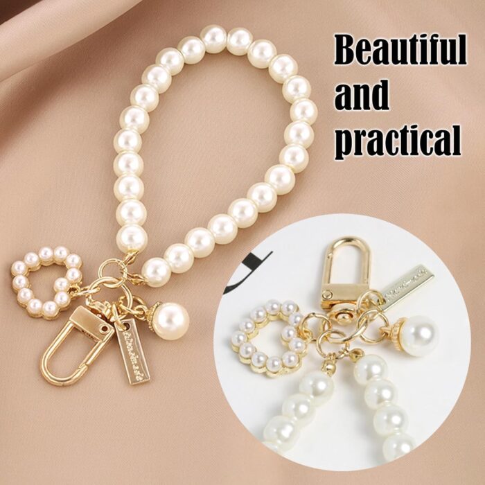 NAALCAL 2PCS Phone Charm, Beaded Phone Lanyard Cell Phone Strap Phone Wrist Strap Lanyard Handmade Phone Charms Bracelet Chain Pearl Mobile Phone Lanyard for Girls Women, White - Image 3