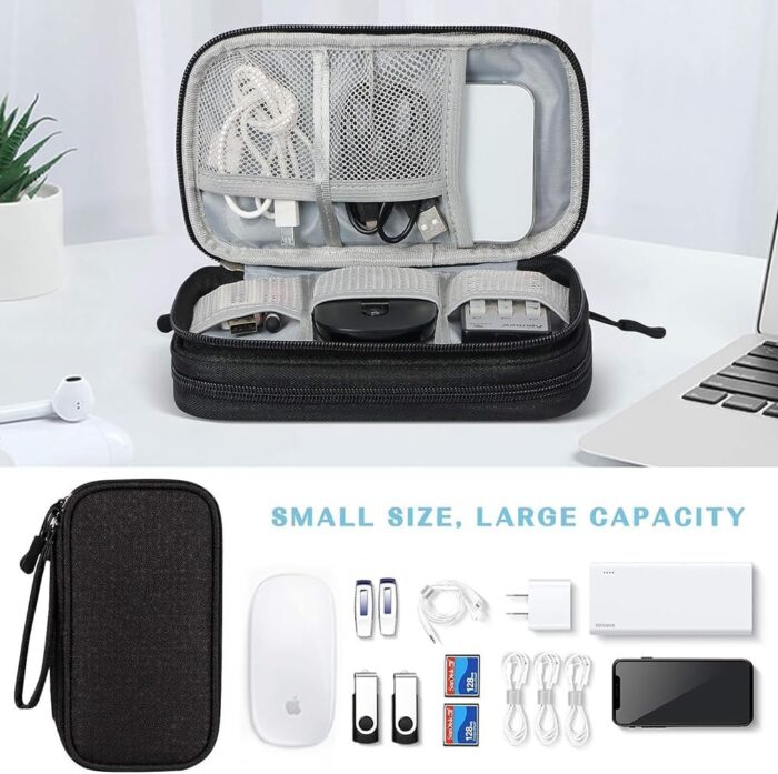 AMERTEER Electronic Accessories Bag Organizer - Travel Mobile Electronics Accessories & Supplies - Compatible For Charger USB Cables SD Memory Cards Earphone Flash Hard Drive Phone Power Bank (Black) - Image 4