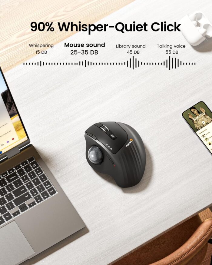 ProtoArc Wireless Trackball Mouse, EM01 NL Ergonomic Bluetooth Rollerball Thumb Rechargeable Computer Laptop Mouse, Adjustable Angle & 3 Device Connection for PC, Mac, Windows-Gray Ball - Image 7