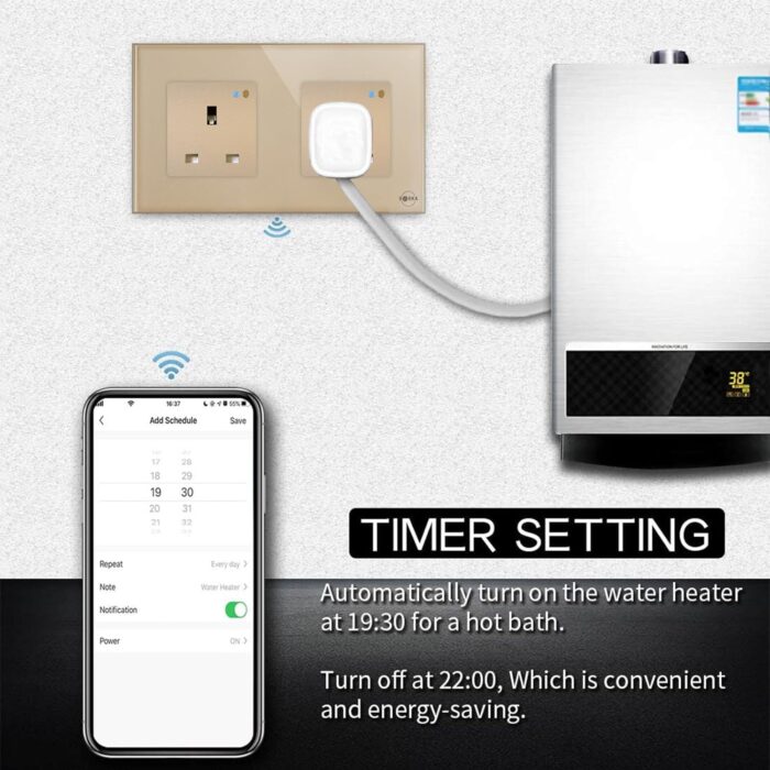 Saska WiFi Smart Wall Socket Outlet Glass Panel Remote Control Works with Amazon Alexa/Google Home (Gold, Double Socket) - Image 4