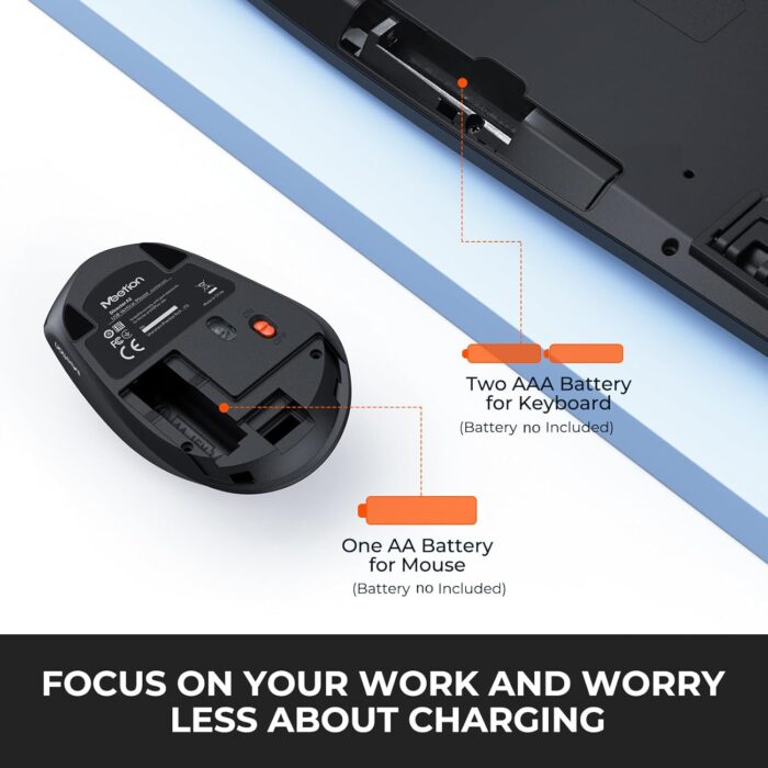 MEETION Wireless Keyboard and Mouse, 2.4G & Bluetooth Keyboard Mouse Combo, Full Size Keyboard with Wrist Rest, Swing Wheel Silent Optical Mouse, USB-A Reciver, for Windows/Mac/Computer/Laptop, Black - Image 4