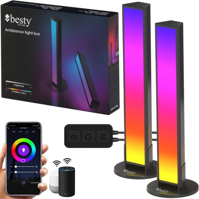 BESTY HOME Smart Flow Light Bars, Wifi Mobile App Works with Alexa and Google Assistant, TV Ambient Lighting, RGBICW Light Bars with Scene Modes and Music Modes for Gaming, Movies, PC, TV (Set of 2)