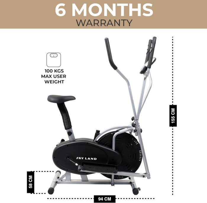SKY LAND Elliptical Cross Trainer & Exercise Bike – 2-in-1 Home Gym Orbitrek Machine, Adjustable Resistance, LCD Monitor, Full-Body Workout, Belt Drive System, Cardio Fitness Equipment (EM-1502) - Image 5