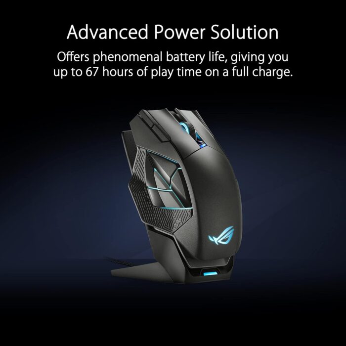 ASUS ROG Spatha X Wireless Gaming Mouse, 2.4 GHz / Wired USB, 19,000 DPI Optical Sensor, 12 Programmable Buttons, RGB, Swappable Switch Design, Micro Switches, Magnetic Charging Stand, Black - Image 5