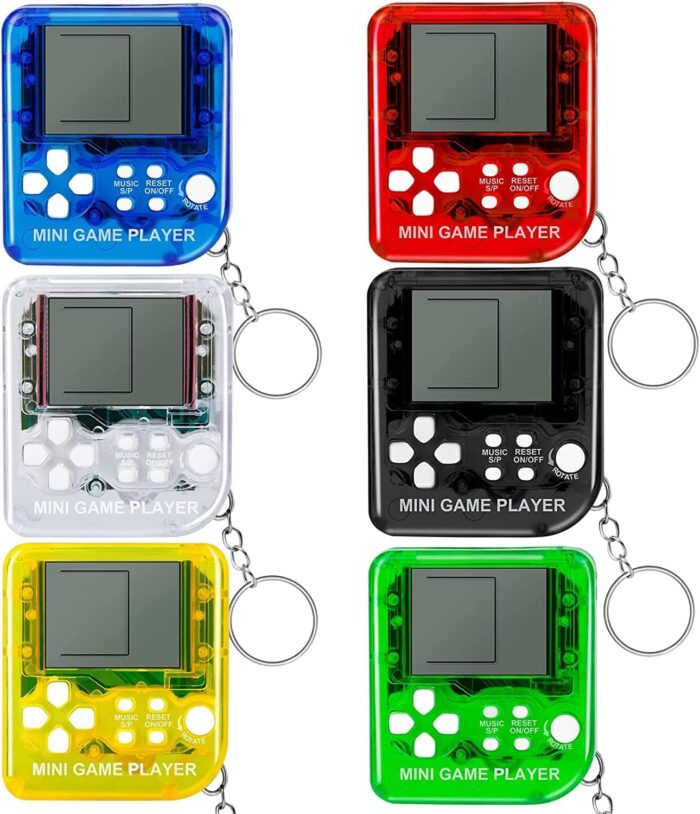 YLMKDE 6PCS Video Game Party Favors: 6 Colors Gamer Keychains with 26 Classic Games, Mini Size Handheld Game Console, Video Games Theme, Not Machine Specific, Yellow