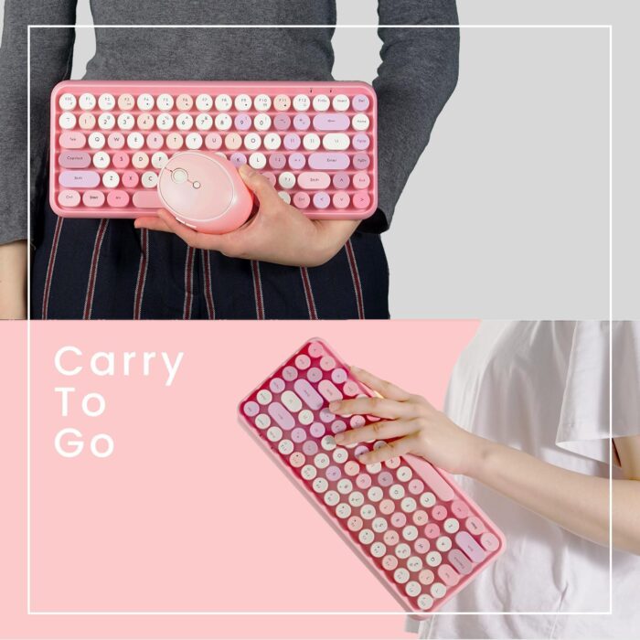 Perixx PERIDUO-713 Wireless Mini Keyboard and Mouse Combo, Retro Round Key Caps, Pastel Pink, US English Layout - Image 5