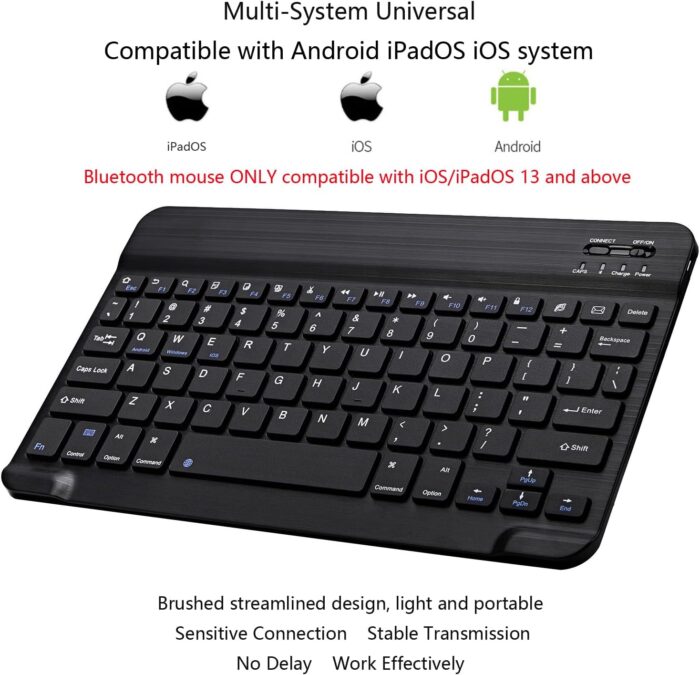 Xukinroy Ultra-Slim Bluetooth Keyboard and Mouse Combo Rechargeable Portable Wireless Keyboard Mouse Set for Apple iPad iPhone iOS 13 and Above Samsung Tablet Phone Smartphone Android Windows (Black) - Image 3