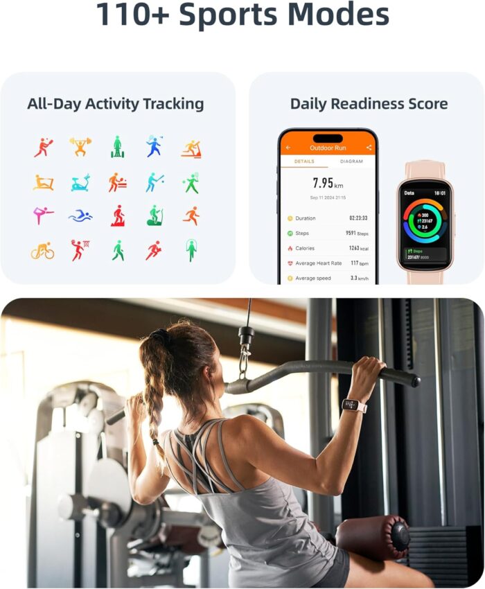Parsonver Fitness Tracker with Step Counter/Calories/Stopwatch, Health Activity Tracker with Heart Rate Sleep Monitor, IP68 Waterproof Smart Watch 110+ Sport Modes Pedometer Watch - Image 2