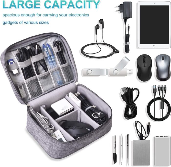 Cable Organizer Bag,Waterproof Travel Electronic Storage with Adjustable Divider Shockproof Portable,for SD Card Case,USB Flash Drive,Charging Cords,USB Charger,Mini Tablet - Image 6