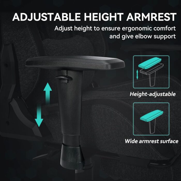 Efomao Ergonomic Gaming Chair with Footrest, Dark Grey Technical Fabric Computer Chair, Adjustable Height Office Seat with Headrest, Lumbar Support, 360° Swivel Video Gaming - Image 7