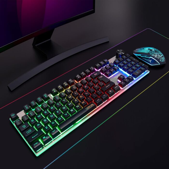 Wireless Gaming Keyboard with knob and Mouse Combo USB Dongle 2.4G Rechargeable 3000mAH Battery RGB Backlit Stainless Panel 4200DPI Side Button Mice for PC Laptop compatible with Windows 8/9/10 MacOS - Image 6