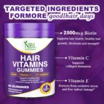 NBL Natural Hair Vitamins 60 Gummies Supplement with Vitamin C, Biotin & Folic Acid Supports Hair Growth, Hair Loss, Healthy Hair, Skin & Nails | Hair Multivitamins Supplements for Men Women's - Image 2