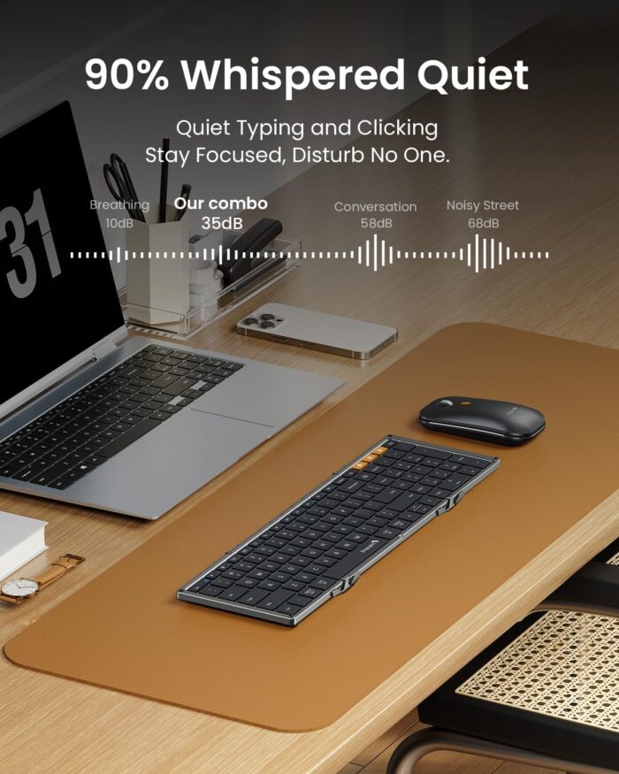 ProtoArc Foldable Keyboard and Mouse, XKM01 True Full-Size Folding Keyboard Mouse Combo for Business and Travel, 2.4G+Dual Bluetooth Portable Mouse Keyboard for Laptop iPads Tablets - Black Gray - Image 7